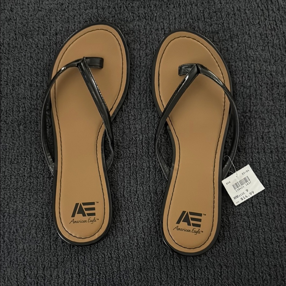 NWT - American Eagle Outfitters Black and Tan Sandals with Minimalist Design